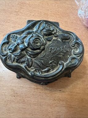 Ornate Floral Metal Trinket Box - Dark Bronze Finish